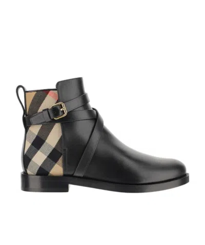 BURBERRY HOUSE CHECK LEATHER ANKLE BOOTS