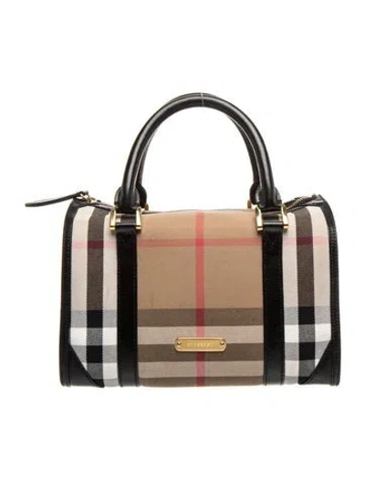 Pre-owned Burberry House Check Boston Haymarket Satchel In Brown