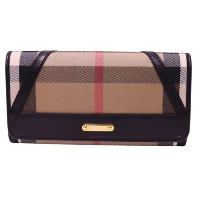 Pre-owned Burberry House Check Coated Canvas & Leather Continental Wallet In Black