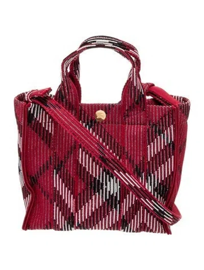 Pre-owned Burberry House Check Knit Tote Mini In Red