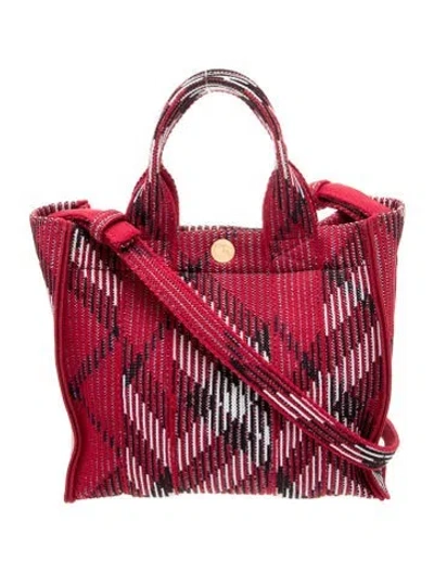 Pre-owned Burberry House Check Knit Tote Small In Red