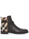 Burberry House Check Leather Ankle Boots In Black