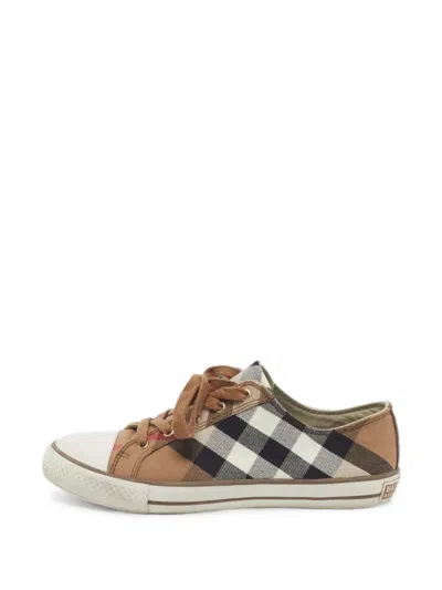 Pre-owned Burberry House Check Leather-trim Sneakers In Neutral