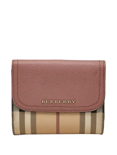 Pre-owned Burberry House Check Luna Wallet In Neutrals