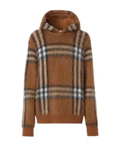 Burberry House Check Mohair-blend Hoodie In Brown
