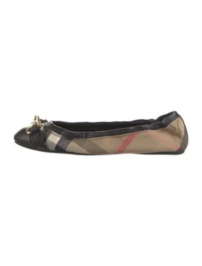 Pre-owned Burberry House Check Pattern Canvas Ballet Flats In Black