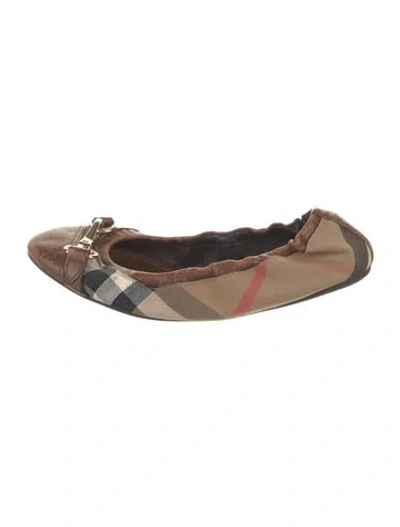 Pre-owned Burberry House Check Pattern Canvas Ballet Flats In Brown