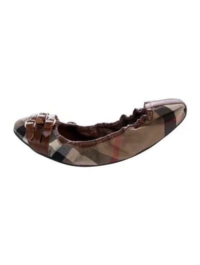 Pre-owned Burberry House Check Pattern Canvas Ballet Flats In Brown