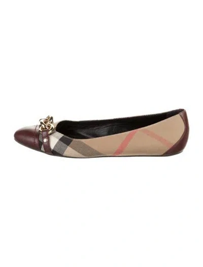 Pre-owned Burberry House Check Pattern Canvas Ballet Flats In Brown