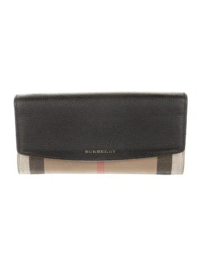 Pre-owned Burberry House Check Pattern Canvas Continental Wallet In Brown