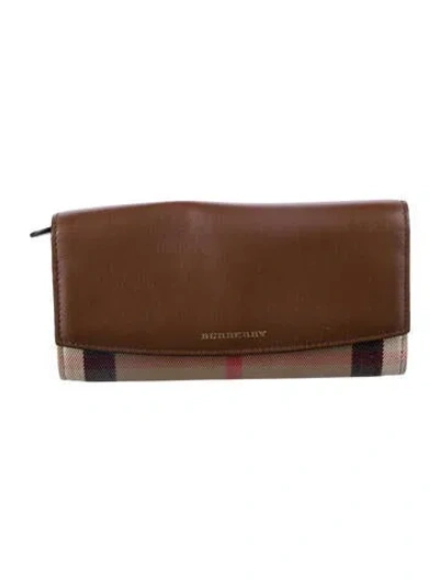 Pre-owned Burberry House Check Pattern Canvas Continental Wallet In Neutral