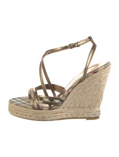 Pre-owned Burberry House Check Pattern Canvas Espadrilles In Gold/metallic