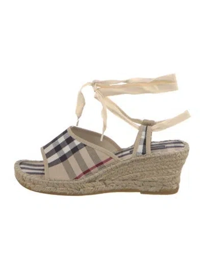 Pre-owned Burberry House Check Pattern Canvas Espadrilles In Neutral