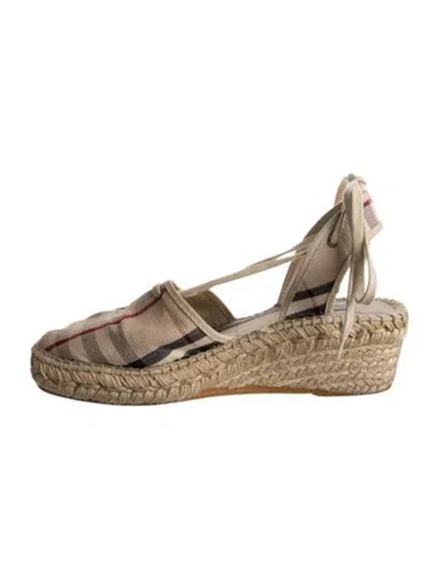 Pre-owned Burberry House Check Pattern Canvas Espadrilles In Neutral