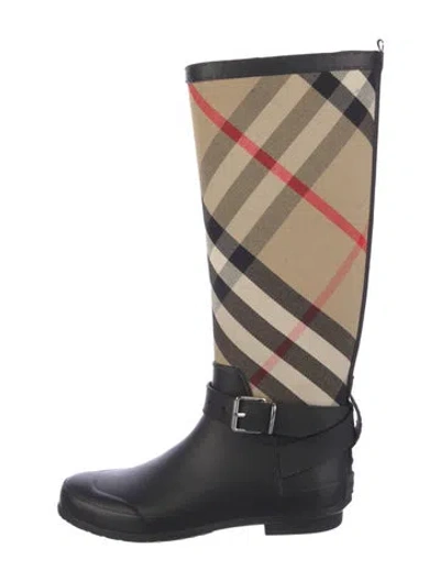 Pre-owned Burberry House Check Pattern Canvas Rain Boots In Neutral