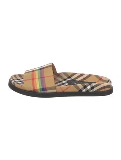 Pre-owned Burberry House Check Pattern Canvas Slides In Neutrals