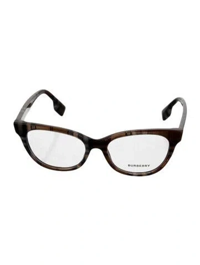 Pre-owned Burberry House Check Pattern Cat-eye Eyeglasses In Brown