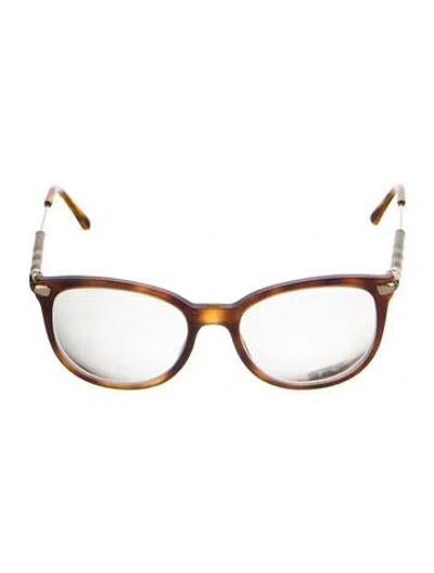 Pre-owned Burberry House Check Pattern Cat-eye Eyeglasses In Brown