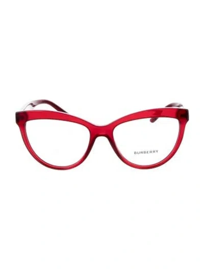 Pre-owned Burberry House Check Pattern Cat-eye Eyeglasses In Red