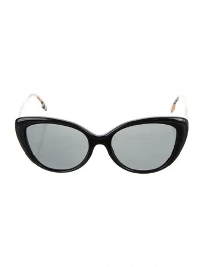 Pre-owned Burberry House Check Pattern Cat-eye Sunglasses In Black
