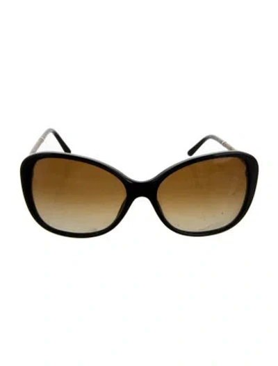 Pre-owned Burberry House Check Pattern Cat-eye Sunglasses In Black
