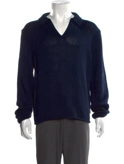 Pre-owned Burberry House Check Pattern Collar Polo Sweater In Blue