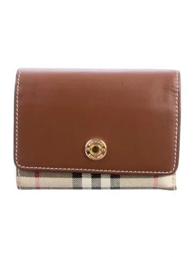 Pre-owned Burberry House Check Pattern Compact Wallet In Brown