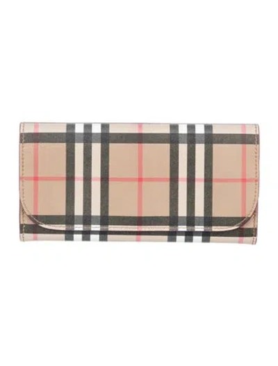 Pre-owned Burberry House Check Pattern Continental Wallet In Brown