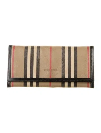 Pre-owned Burberry House Check Pattern Continental Wallet In Neutral