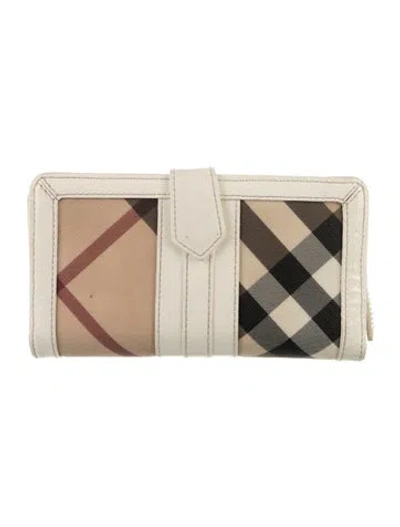 Pre-owned Burberry House Check Pattern Continental Wallet In Neutral