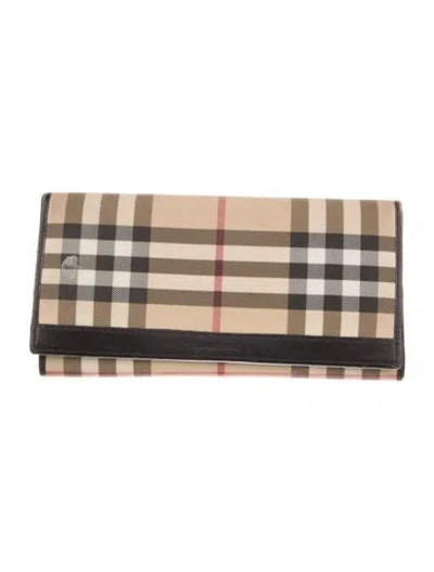Pre-owned Burberry House Check Pattern Continental Wallet In Neutral