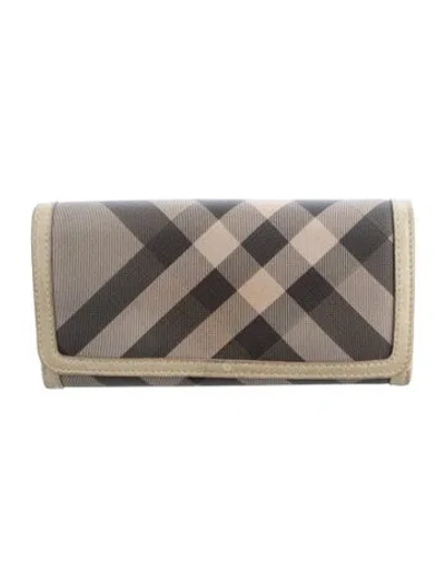 Pre-owned Burberry House Check Pattern Continental Wallet In Neutral