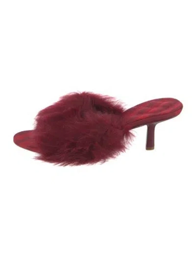 Pre-owned Burberry House Check Pattern Fur Slides In Burgundy