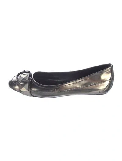 Pre-owned Burberry House Check Pattern Leather Ballet Flats In Blue