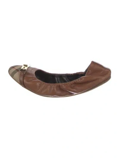 Pre-owned Burberry House Check Pattern Leather Ballet Flats In Brown
