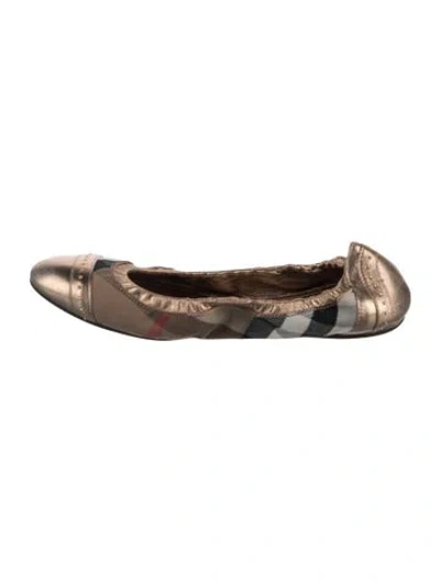 Pre-owned Burberry House Check Pattern Leather Ballet Flats In Neutrals