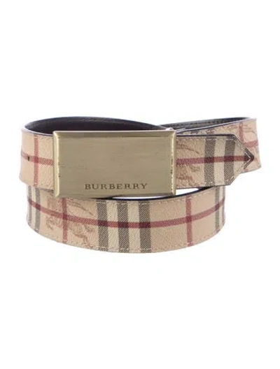 Pre-owned Burberry House Check Pattern Leather Belt Kit In Neutral