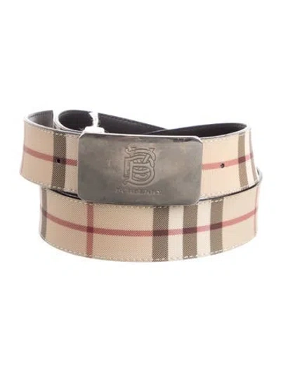 Pre-owned Burberry House Check Pattern Leather Belt In Neutrals