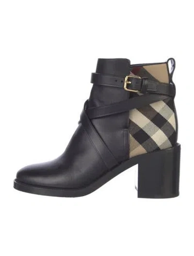 Pre-owned Burberry House Check Pattern Leather Boots