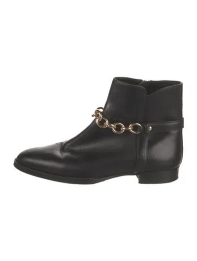 Pre-owned Burberry House Check Pattern Leather Boots In Black