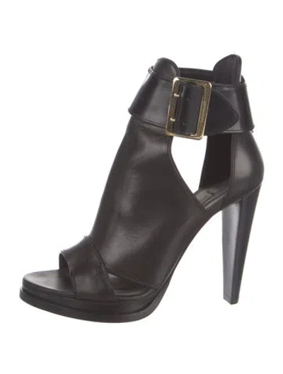 Pre-owned Burberry House Check Pattern Leather Boots In Black