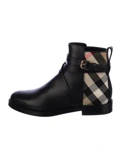 Pre-owned Burberry House Check Pattern Leather Boots In Black