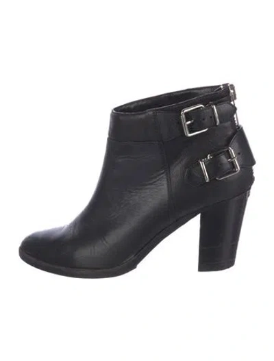 Pre-owned Burberry House Check Pattern Leather Boots In Black