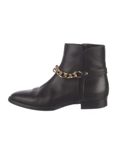 Pre-owned Burberry House Check Pattern Leather Boots In Black