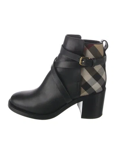 Pre-owned Burberry House Check Pattern Leather Boots In Black/neutrals