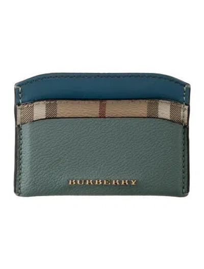 Pre-owned Burberry House Check Pattern Leather Card Holder In Blue