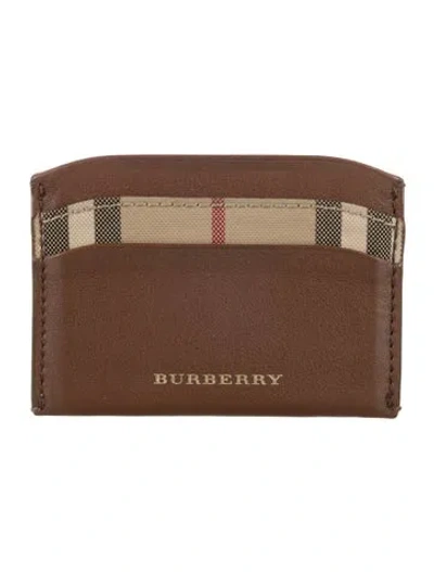Pre-owned Burberry House Check Pattern Leather Card Holder In Brown
