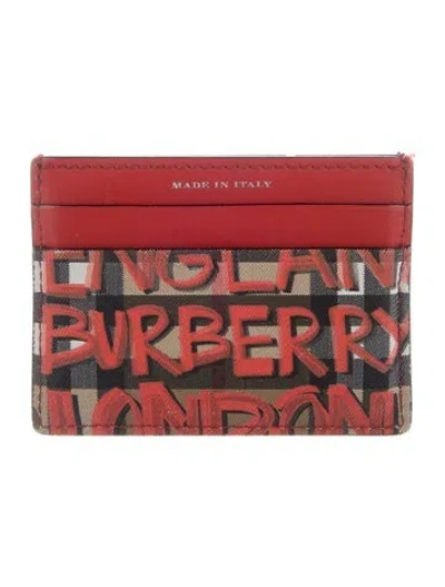Pre-owned Burberry House Check Pattern Leather Card Holder In Red