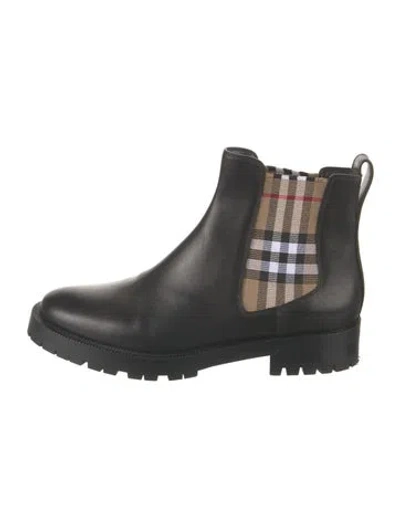 Pre-owned Burberry House Check Pattern Leather Chelsea Boots