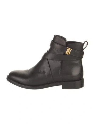 Pre-owned Burberry House Check Pattern Leather Chelsea Boots In Black
